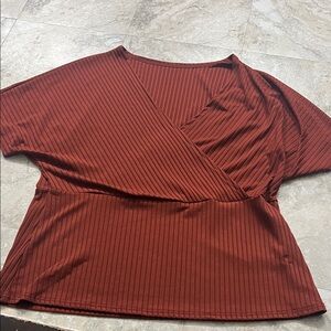 SHEIN Rust Ribbed Wrap Blouse